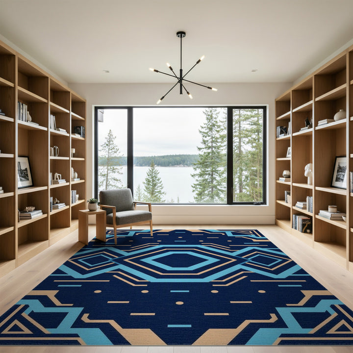 Blue Geometric Hexagon Area Rug
