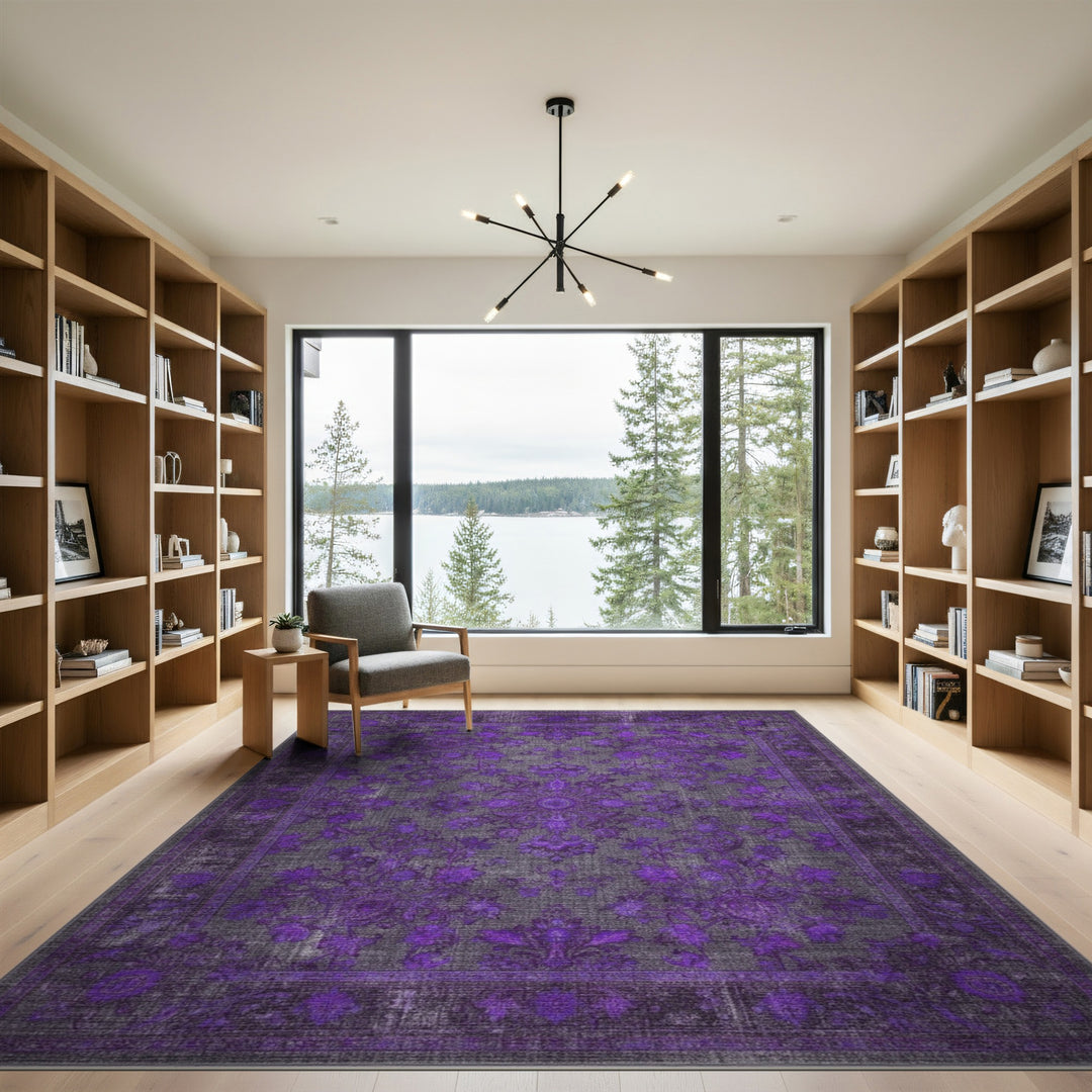 Purple Distressed Vintage Floral Area Rug