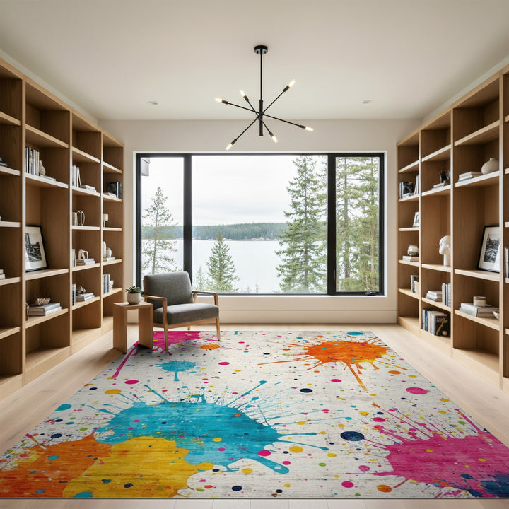 Vibrant Multi-Color Paint Splatter Area Rug