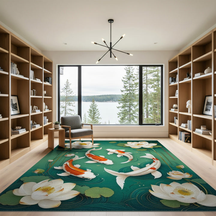 Koi Lotus Teal Area Rug