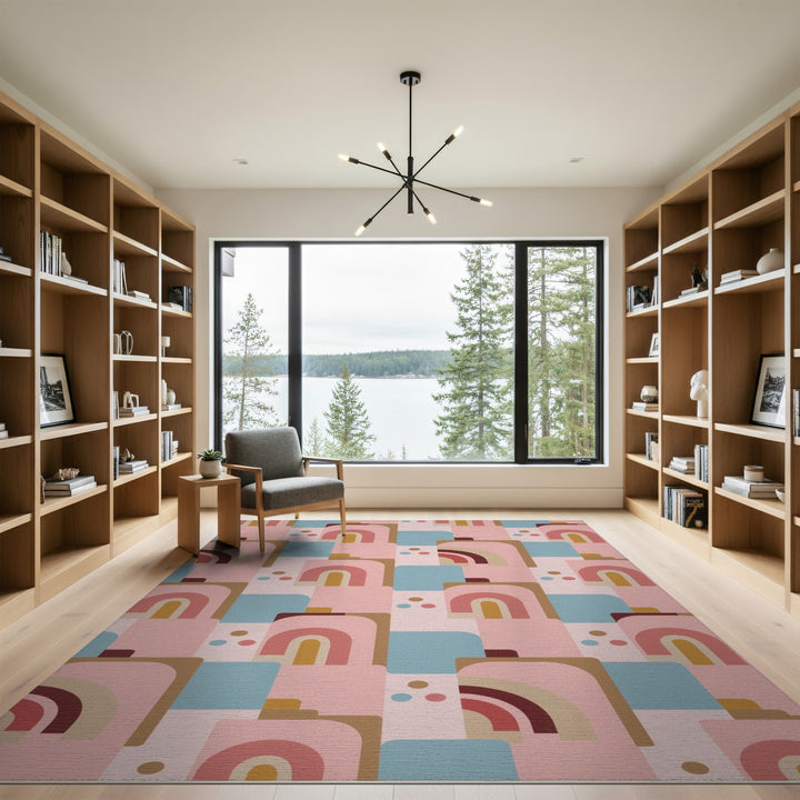 Pink Geometric Arch Area Rug