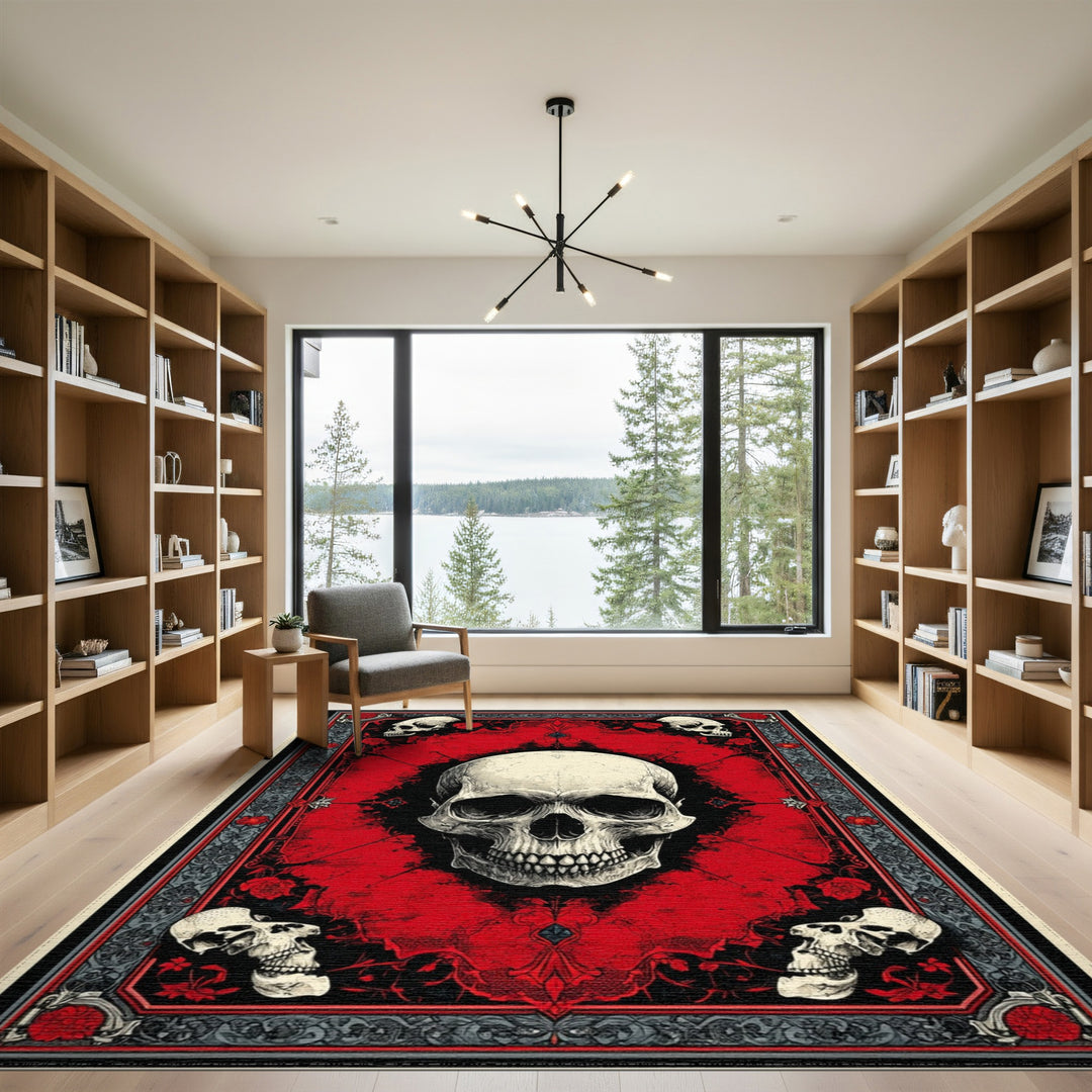 Gothic Skull Red Distressed Area Rug