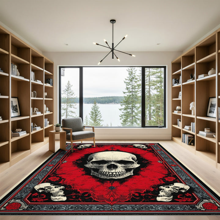 Gothic Skull Red Distressed Area Rug