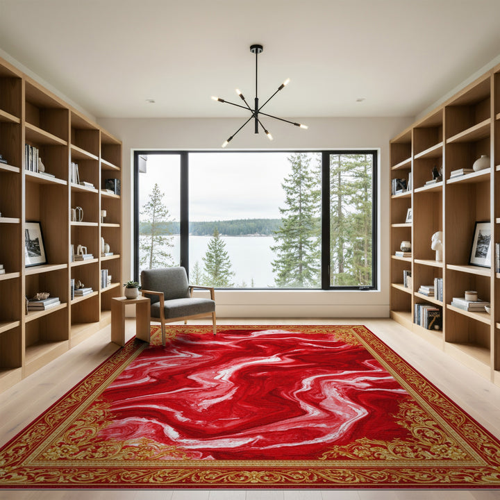 Red Marble Ornate Persian Area Rug
