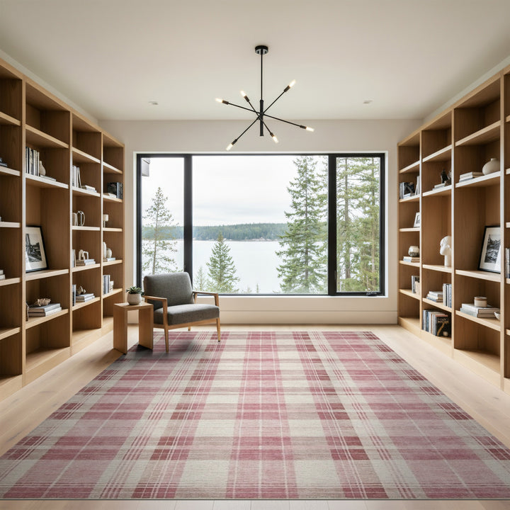 Pink Plaid Washable Area Rug