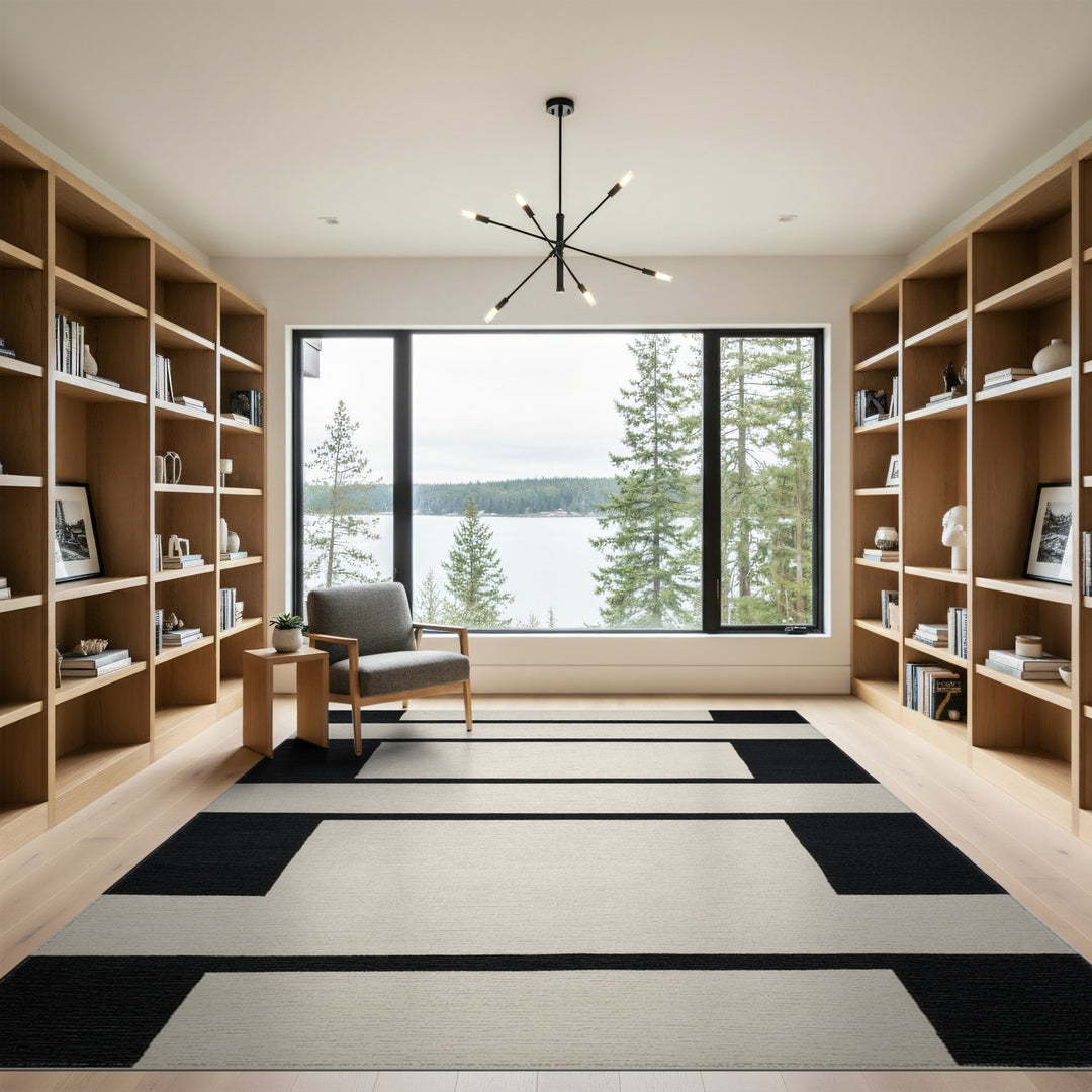 Black White Geometric Area Rug