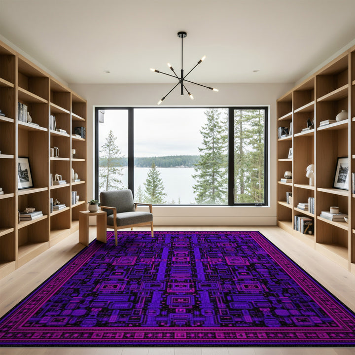 Purple Pixel Circuit Area Rug