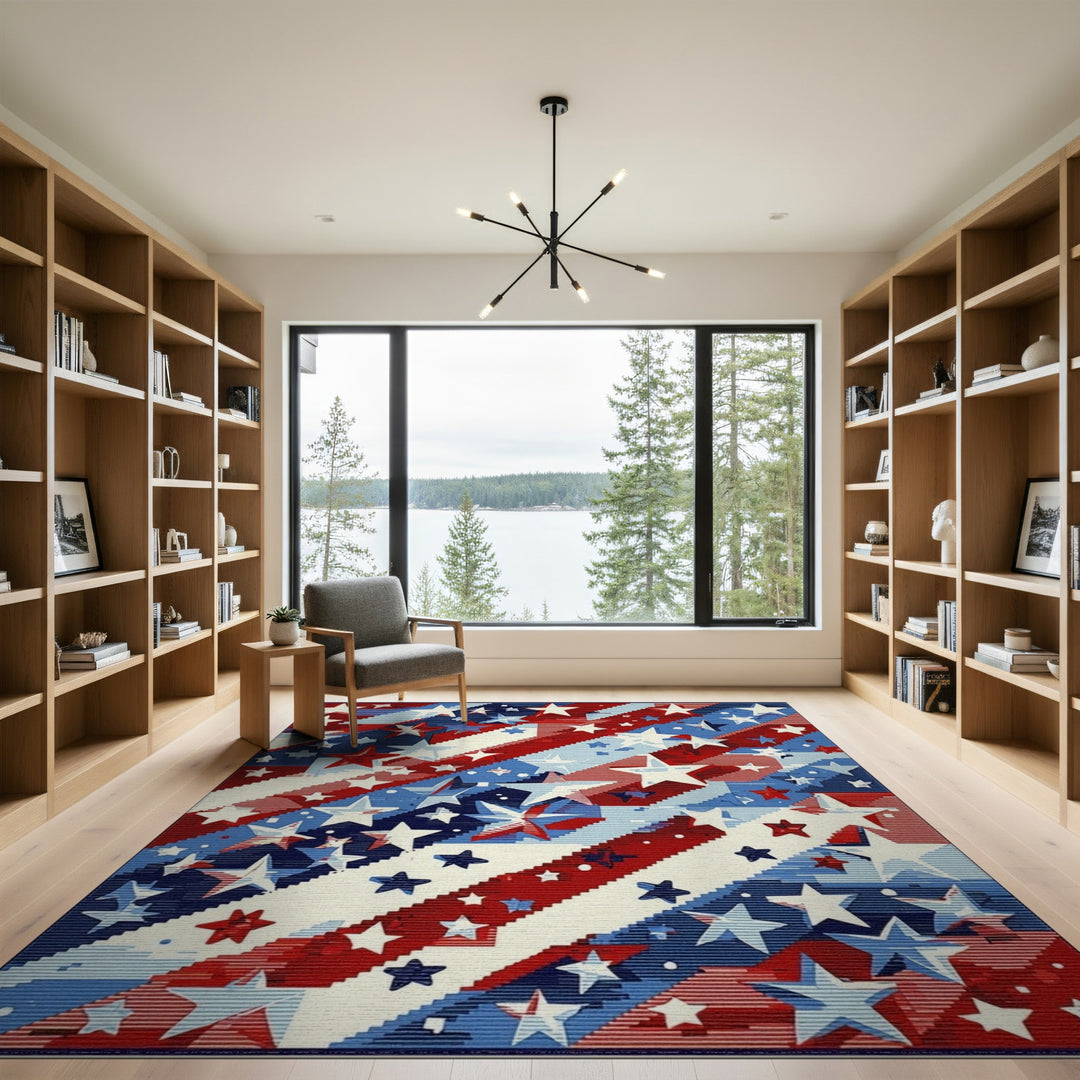 Multi-color and Patterns Distressed Patriotic Stars and Stripes Area Rug