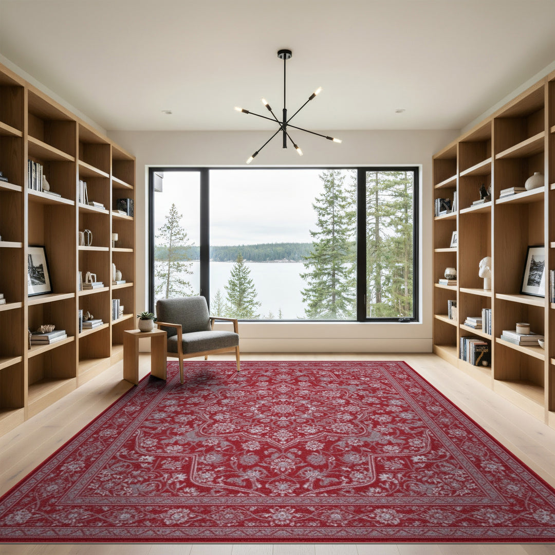 Red Traditional Persian Floral Area Rug