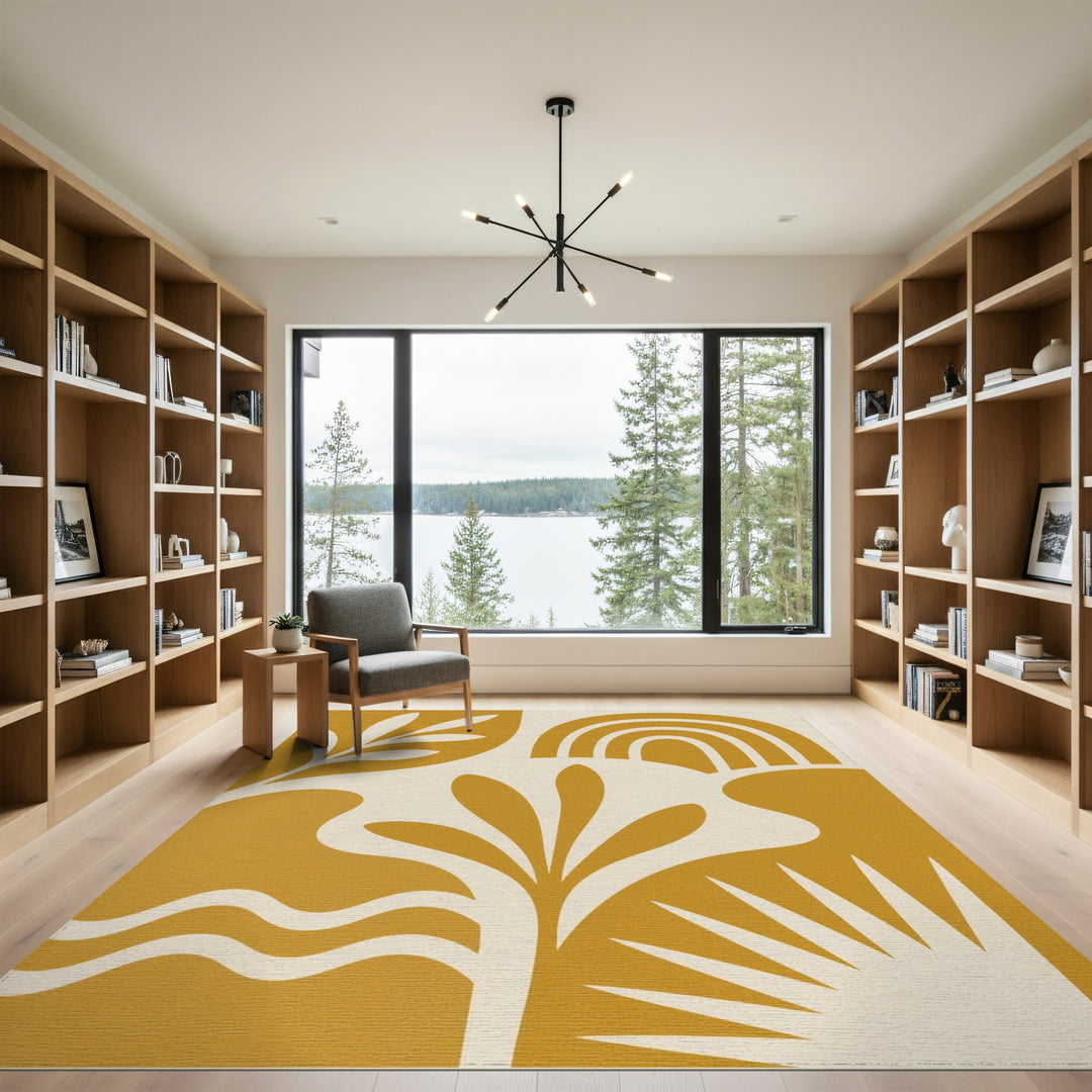 Yellow Boho Leaf Rainbow Area Rug