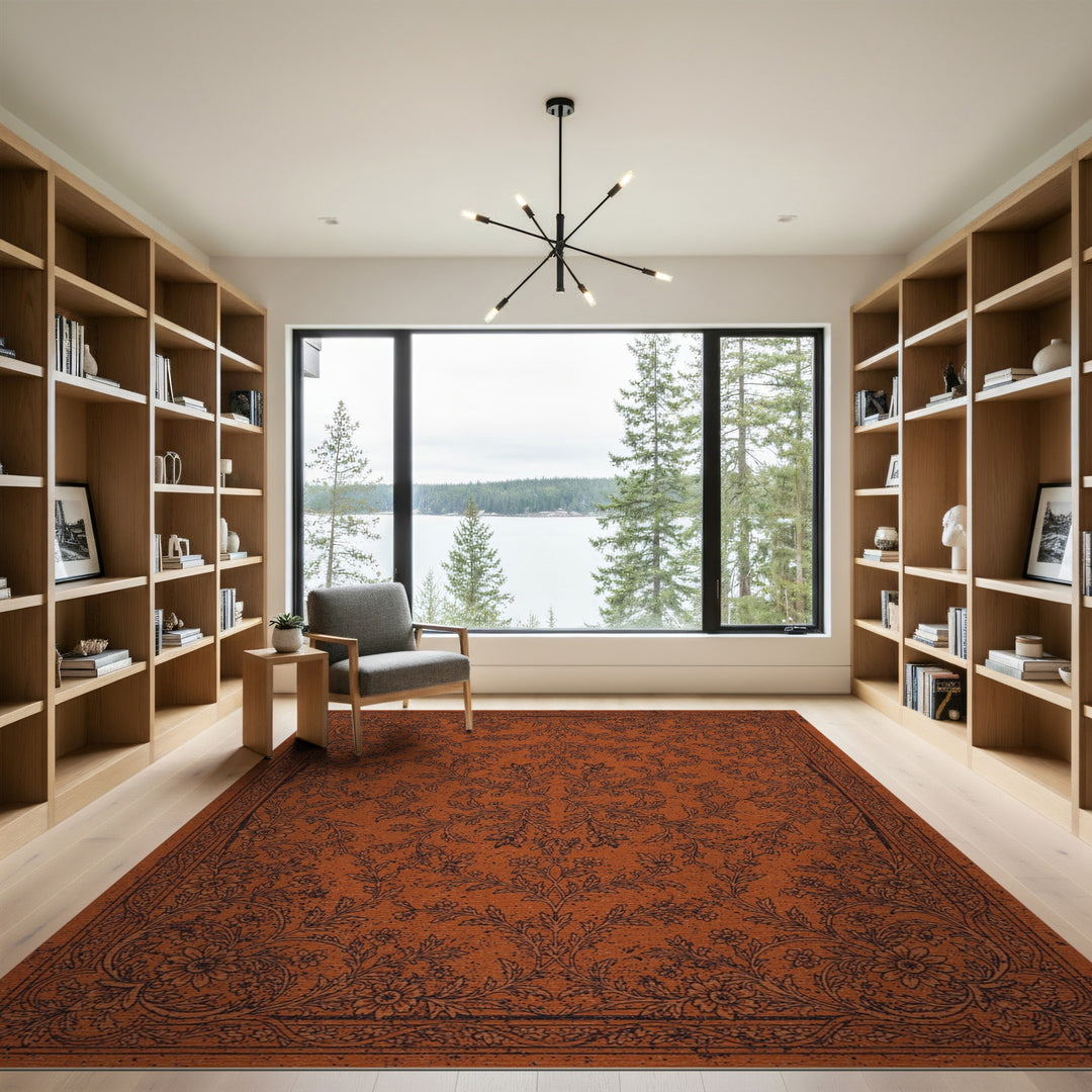 Orange Floral Vintage Area Rug