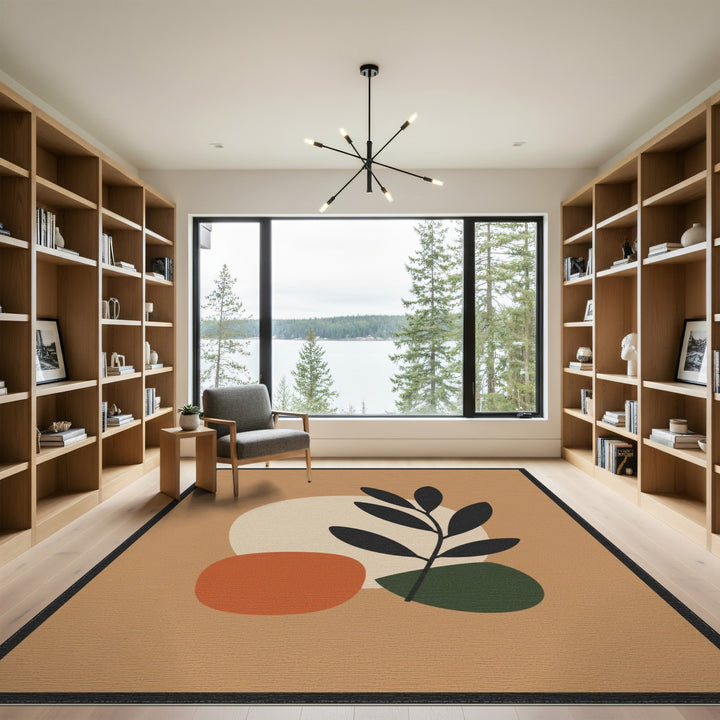 Abstract Area Brown and Tan Abstract Leaf Area Rug in Brown Tan