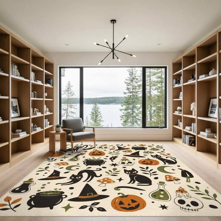 Halloween Cats Pumpkin Washable Area Rug