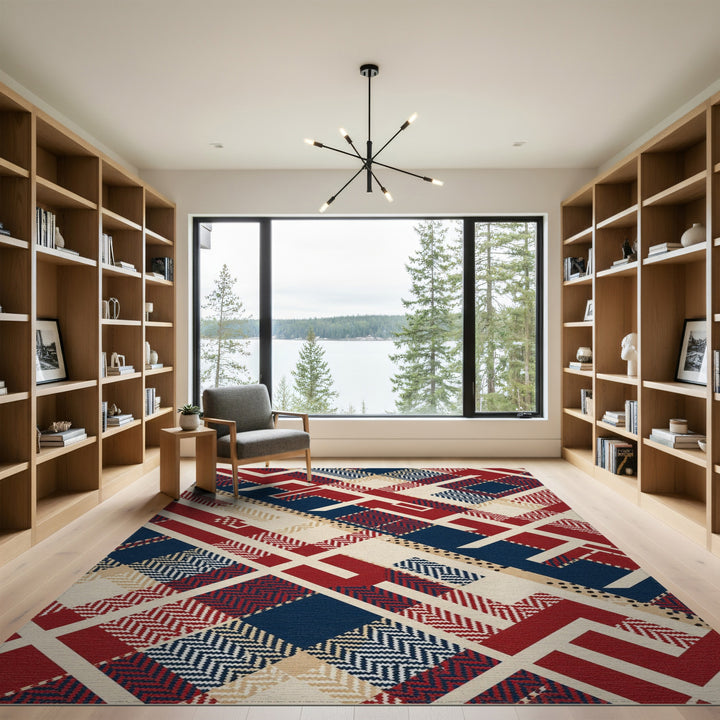 Geometric Modern Bold Geometric Red Navy Area Rug