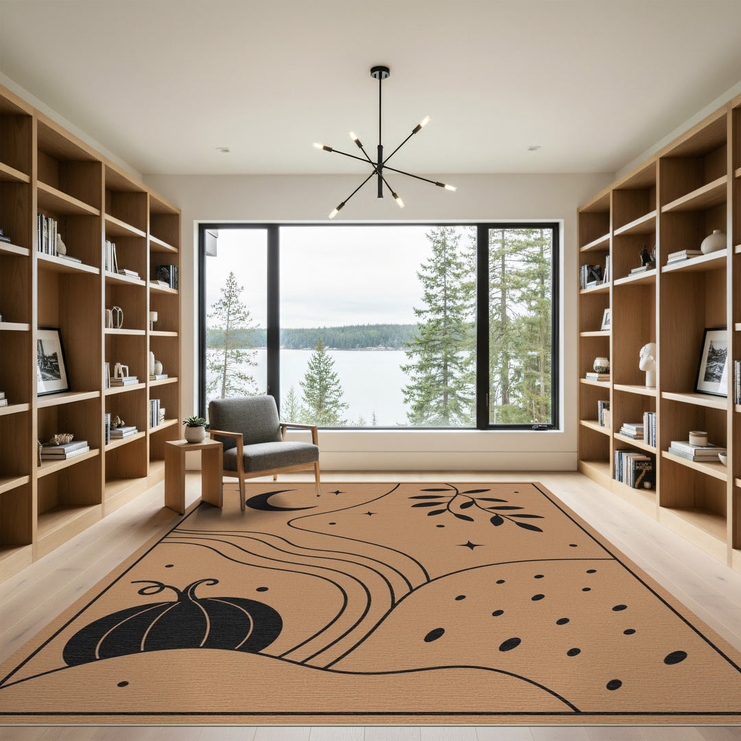 Boho Chic Brown Tan Pumpkin Moon Area Rug