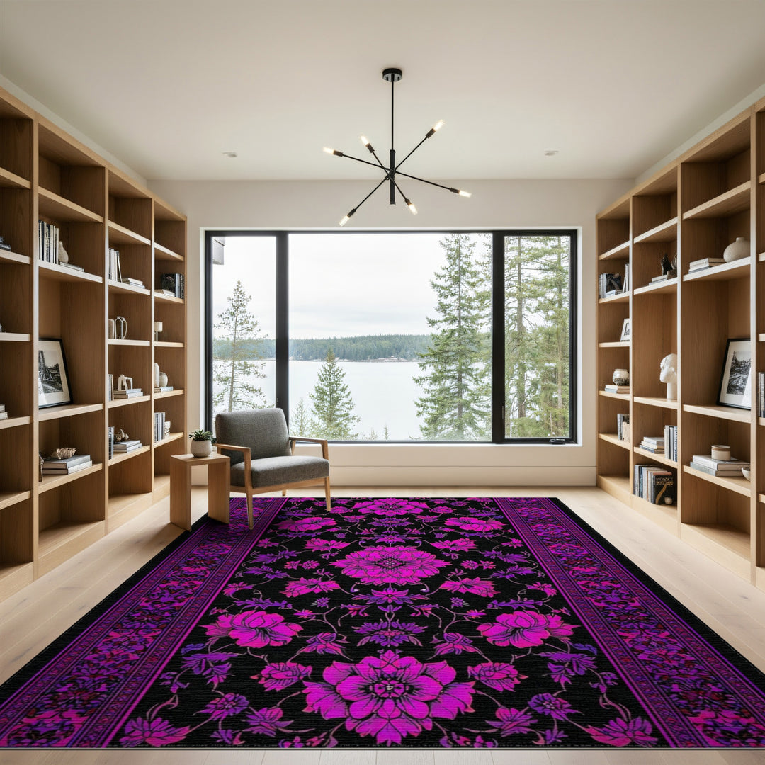 Vivid Purple Floral Area Rug
