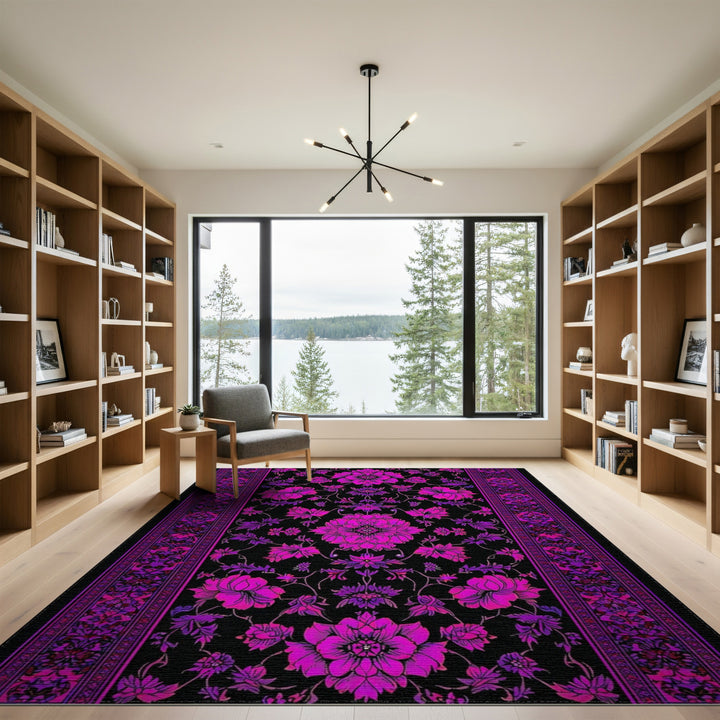 Vivid Purple Floral Area Rug