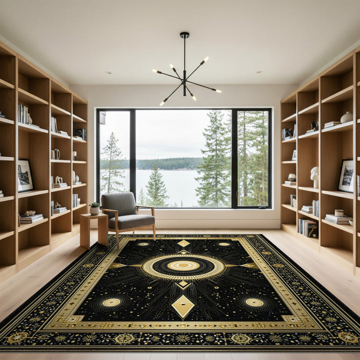 Gold Celestial Geometric Area Rug