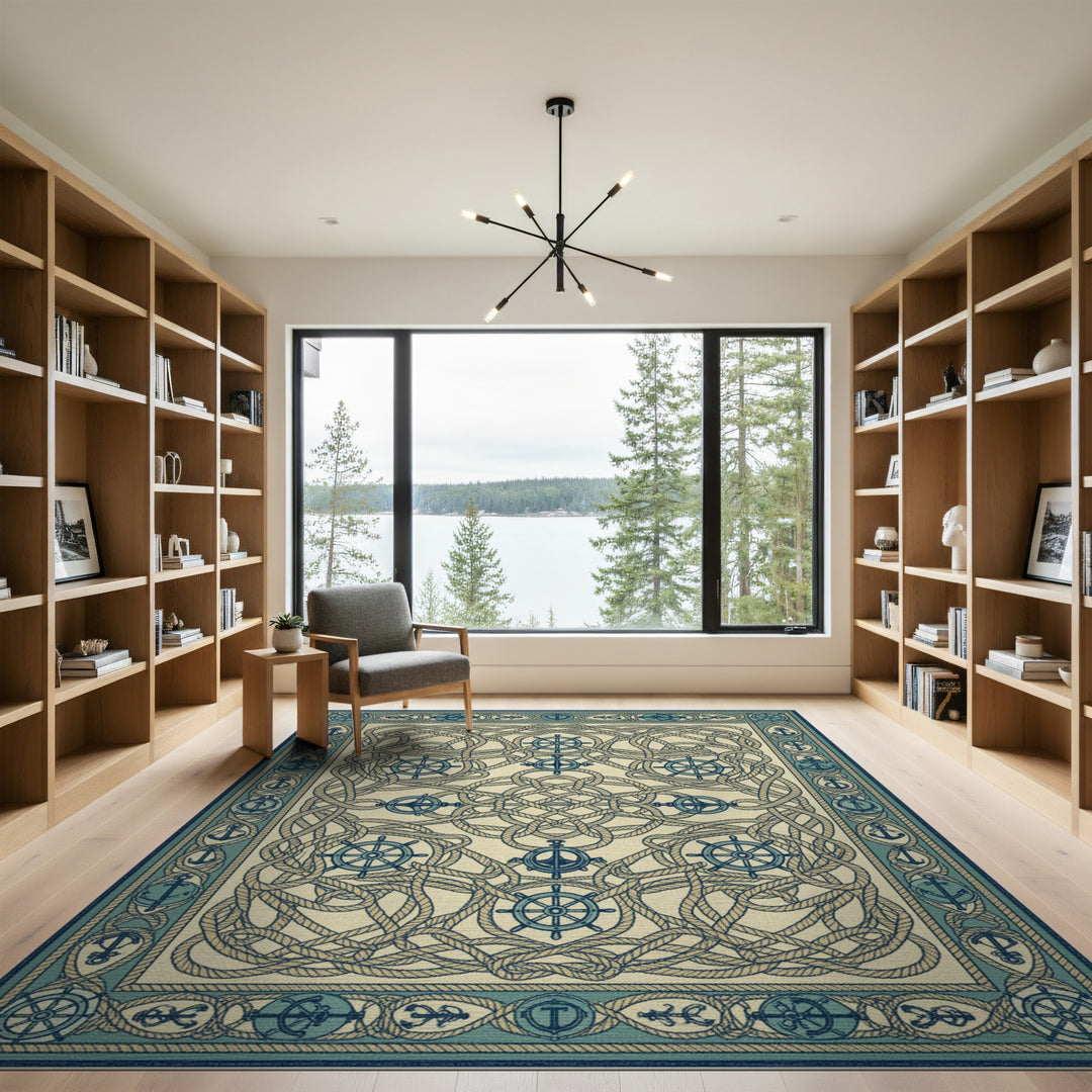 Nautical Rope Knot Blue Teal Area Rug