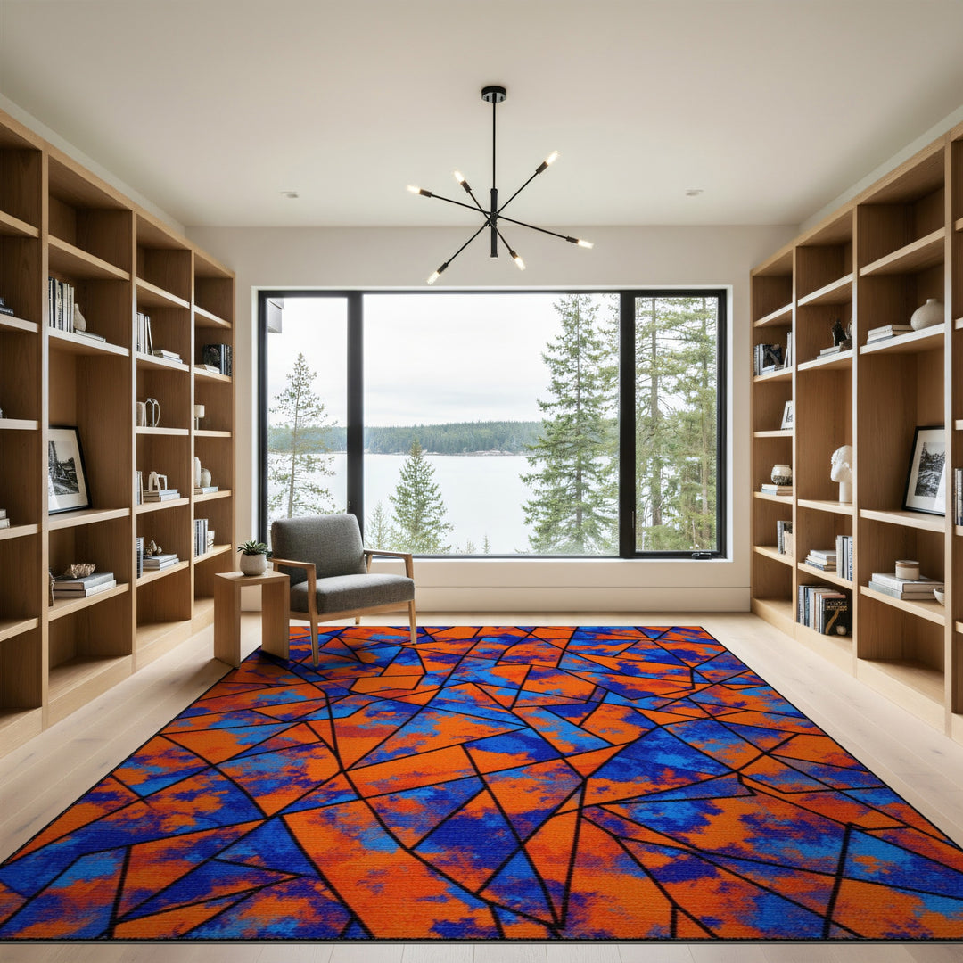 Bold Geometric Orange Blue Area Rug