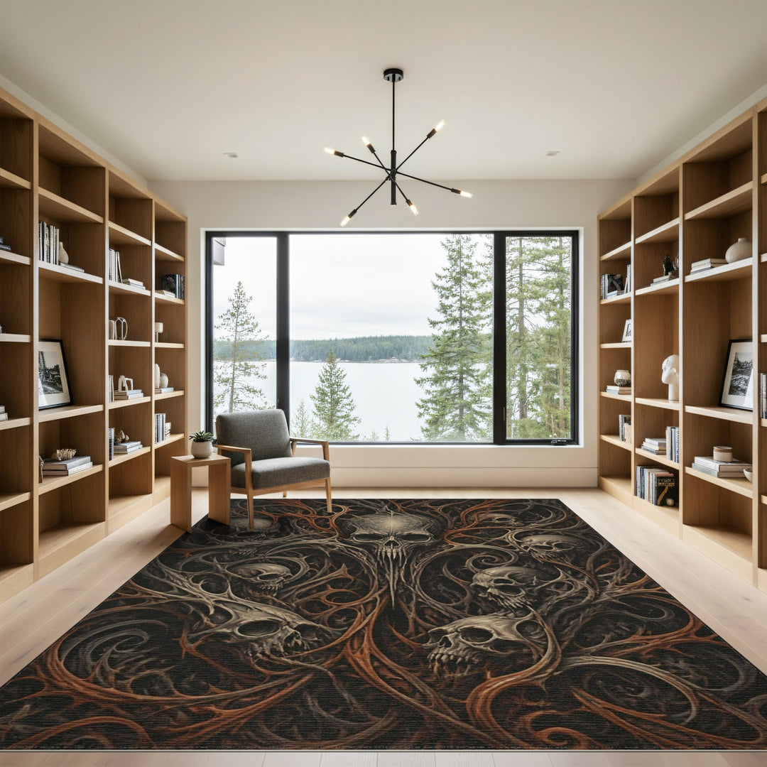 Gothic Skull Vine Grey Area Rug