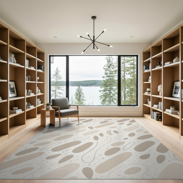 Beige Abstract Oval Area Rug