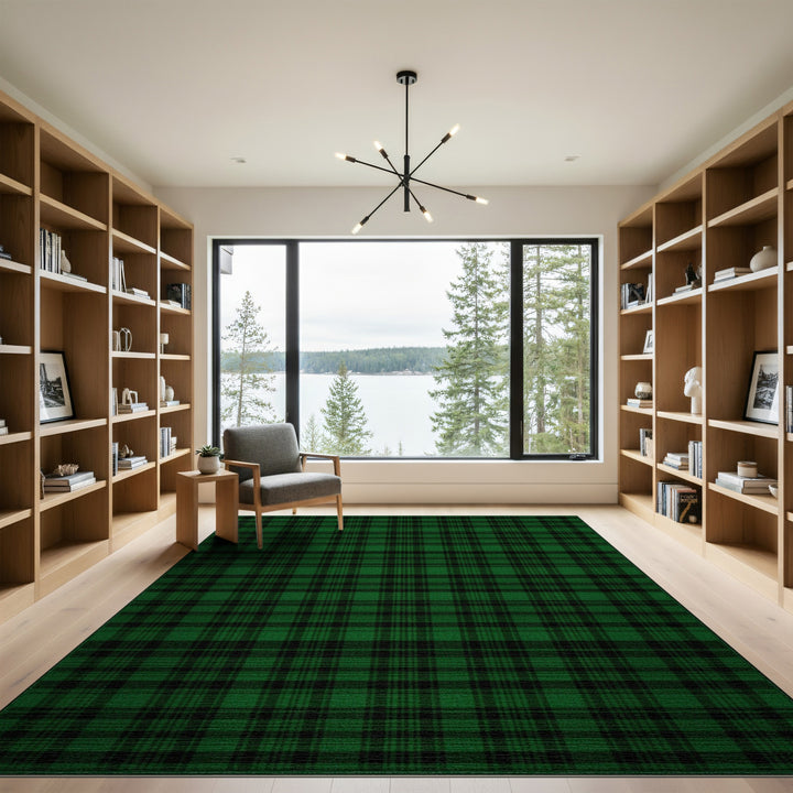 Dark Green Plaid Area Rug