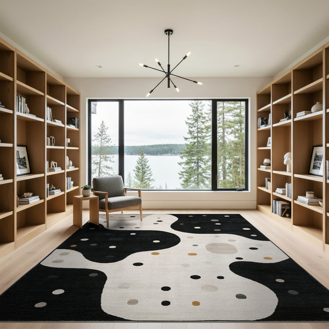 Black and White Abstract Black White Area Rug