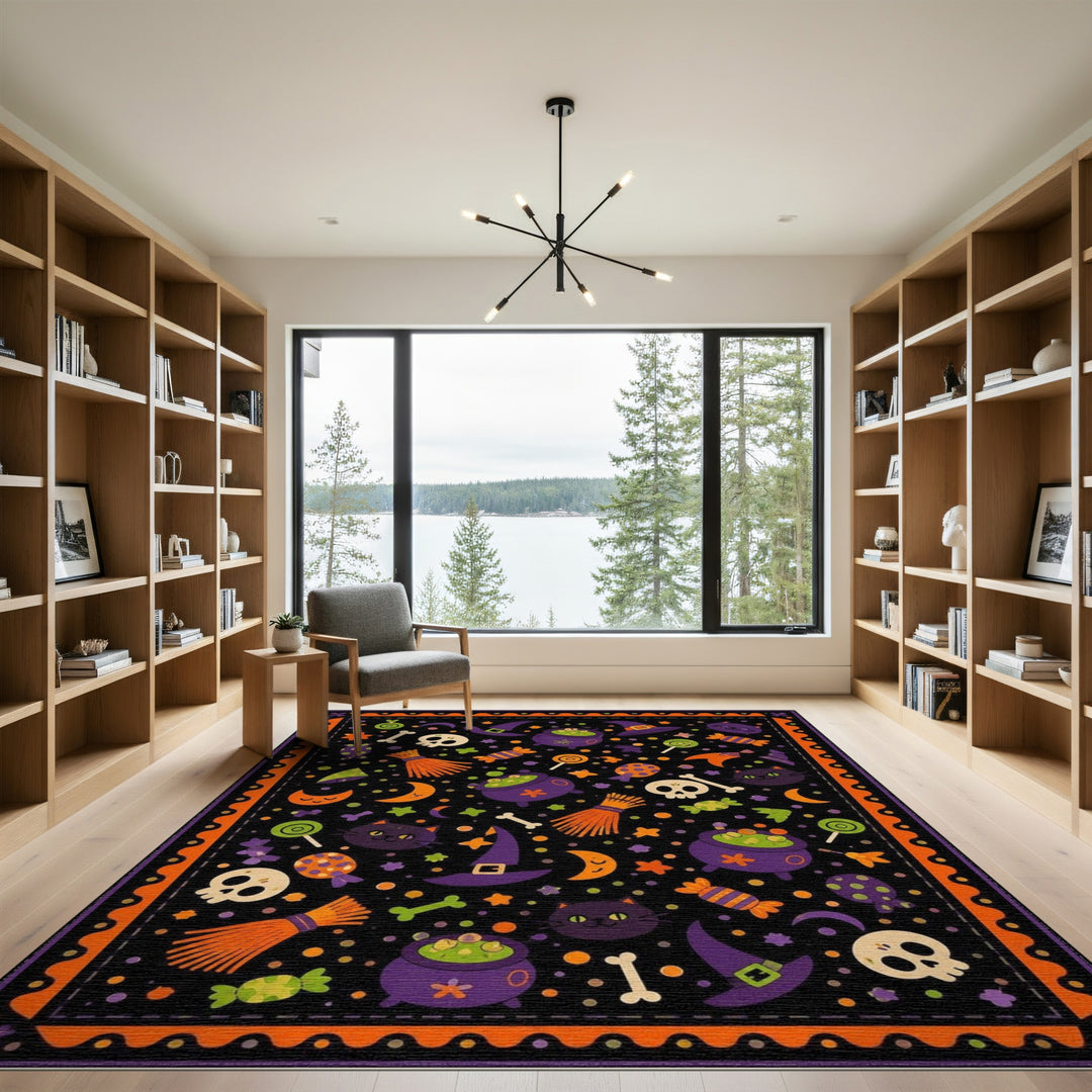 Halloween Witch Cats Multi-Color Area Rug