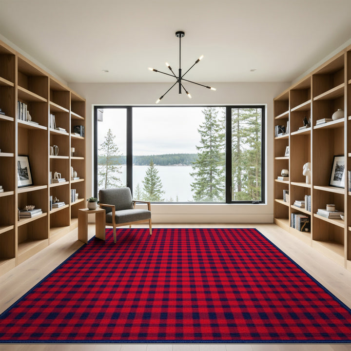 Red Navy Checkered Area Rug