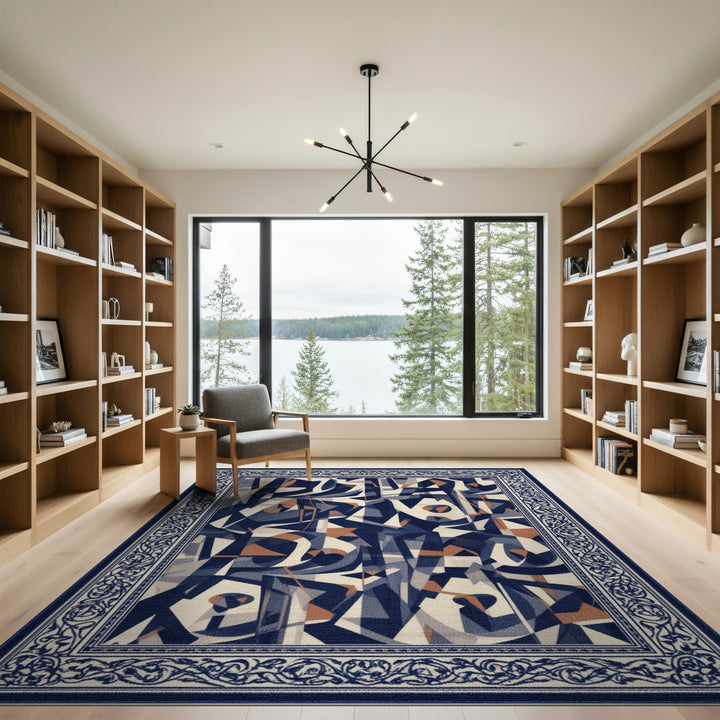 Abstract Geometric Navy Area Rug