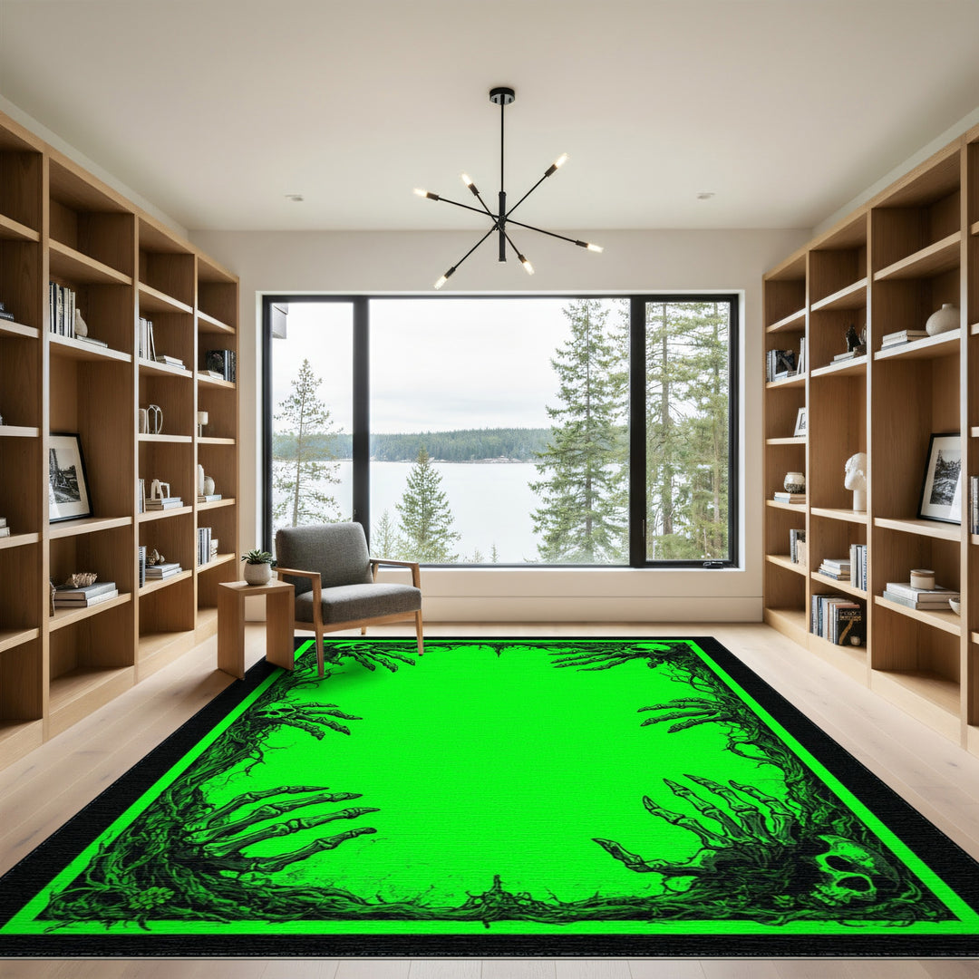 Neon Green Gothic Skeleton Area Rug