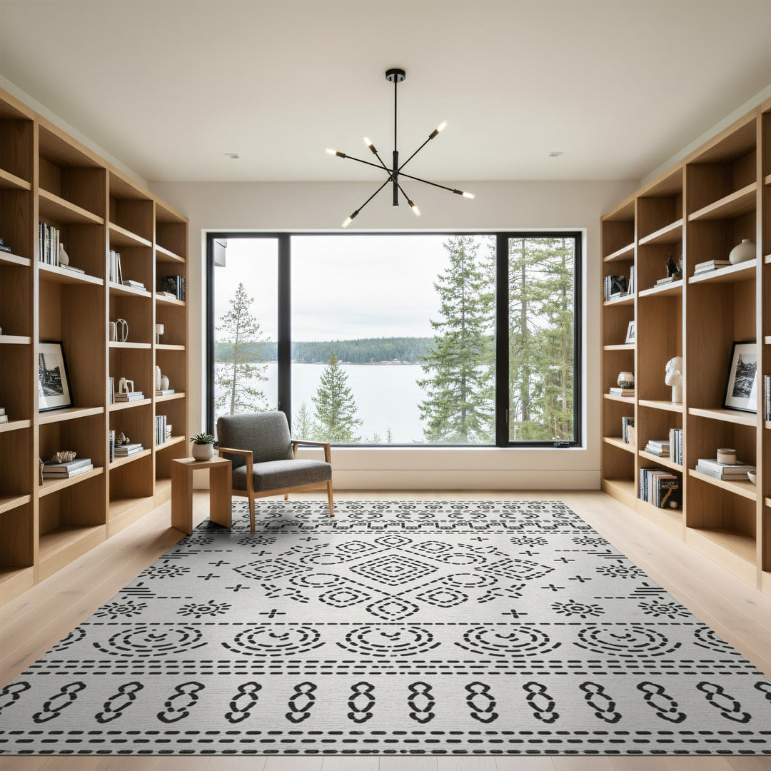 Black White Heritage Tribal Area Rug
