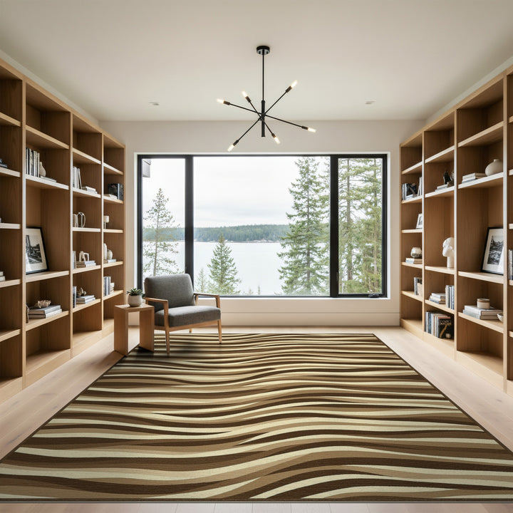 Wavy Brown Striped Area Rug