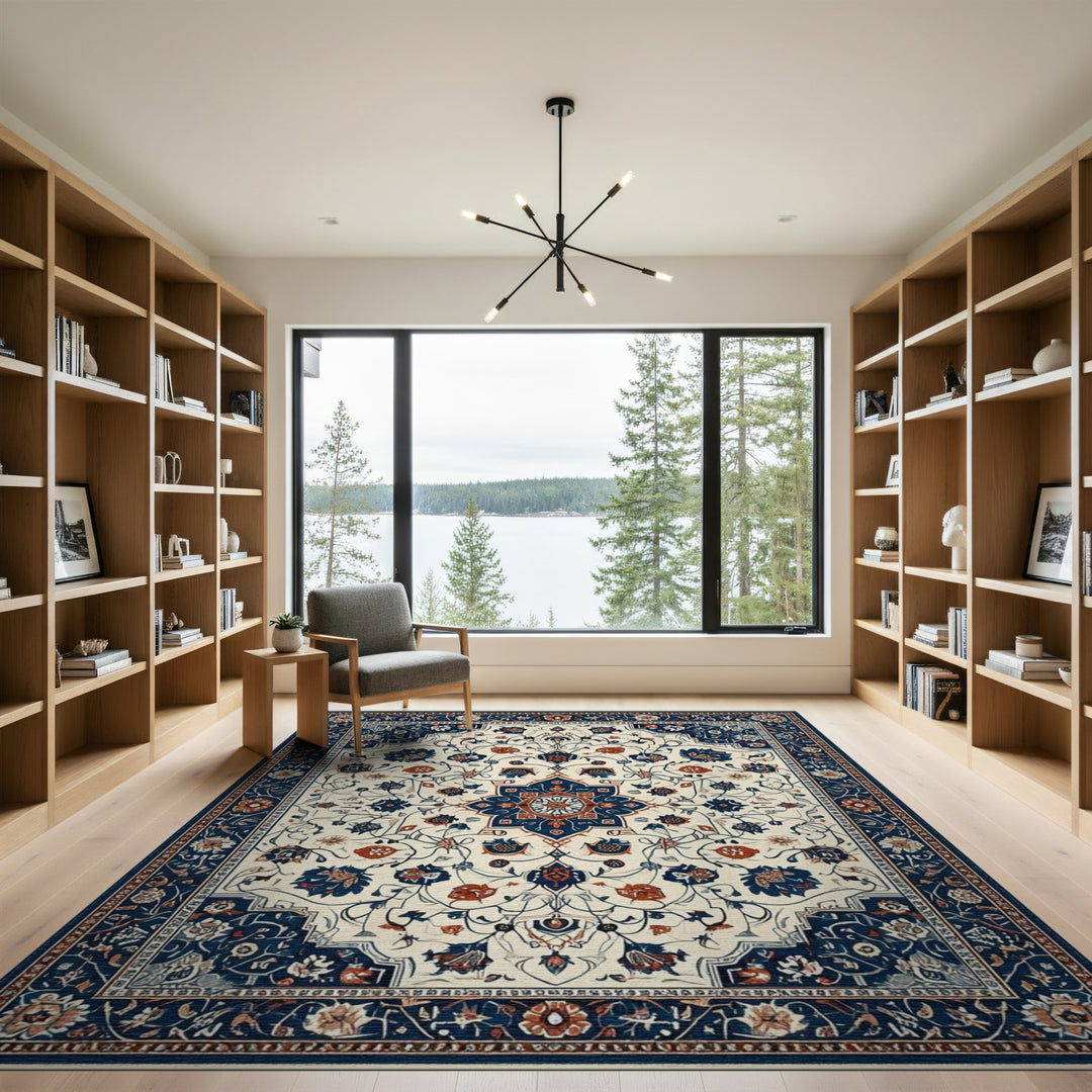 Medallion Blue Persian Floral Medallion Area Rug