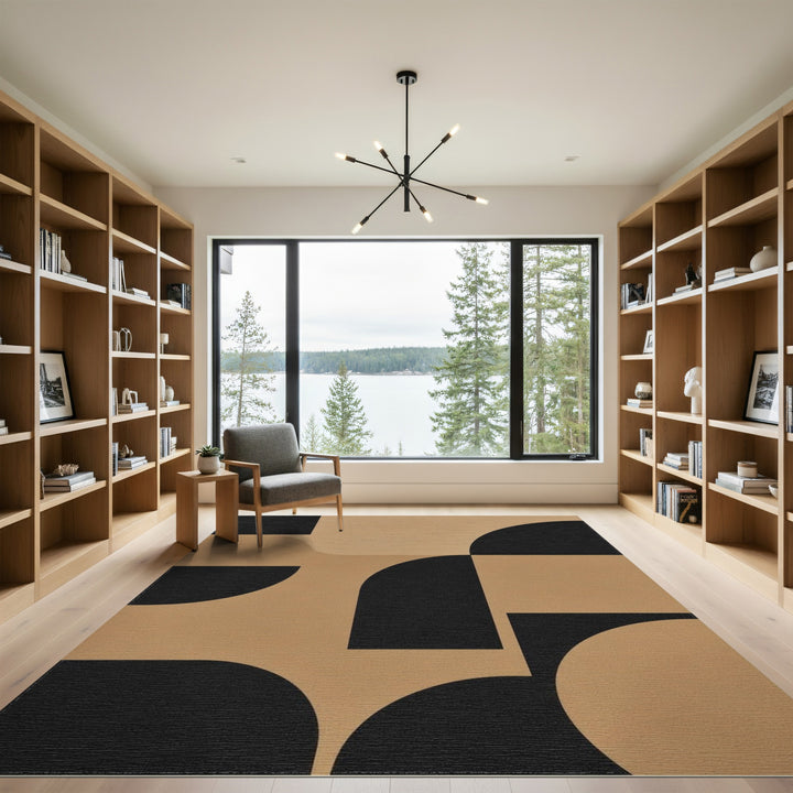 Black and Tan Geometric Area Rug