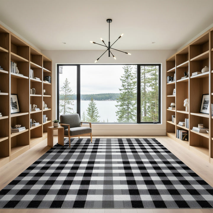 Black White Checkered Geometric Area Rug
