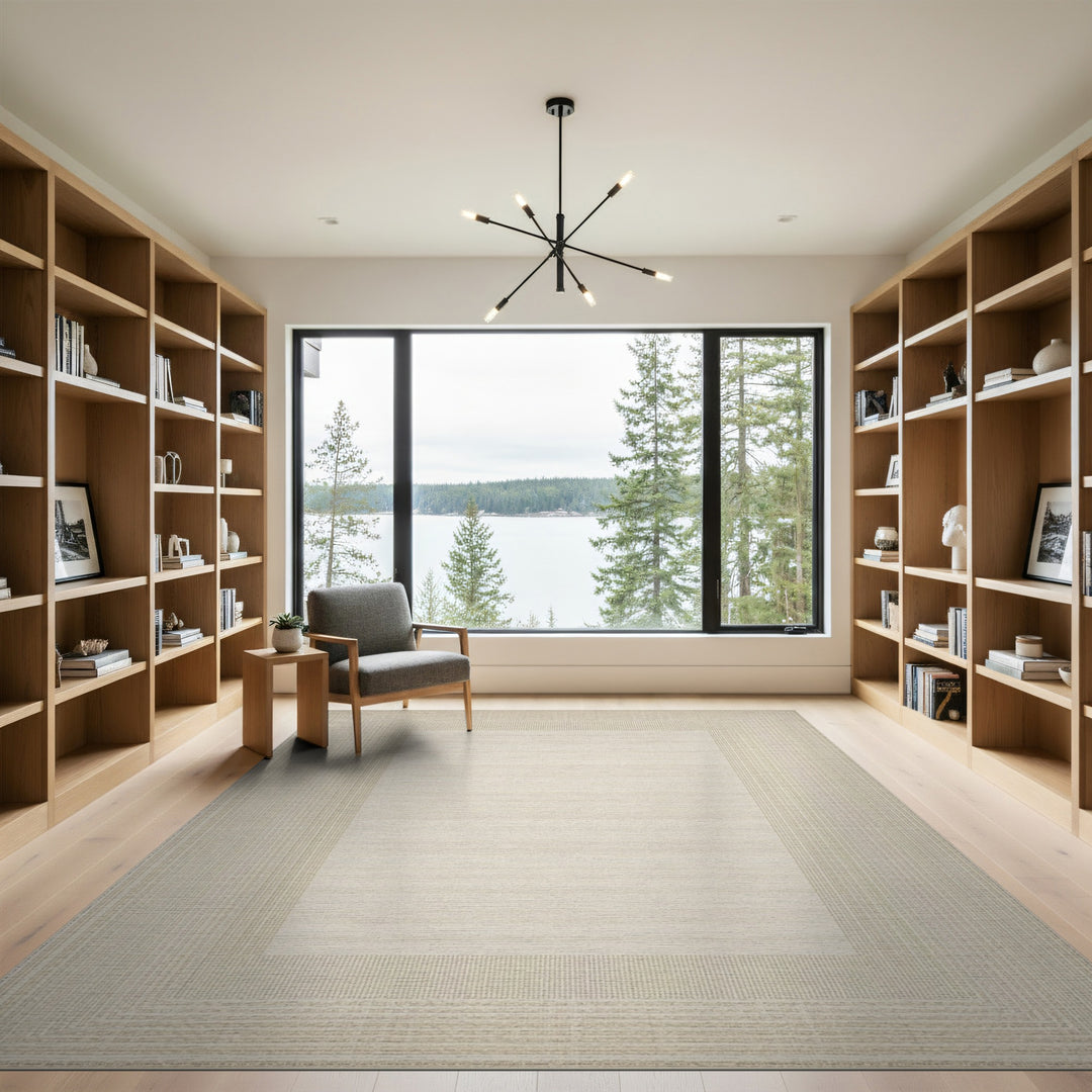 Beige Geometric Border Neutral Area Rug