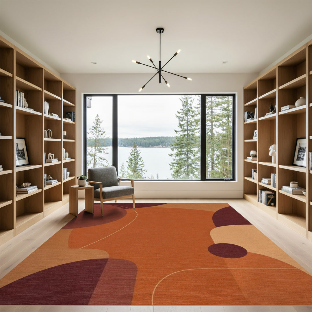 Orange Abstract Circle Area Rug