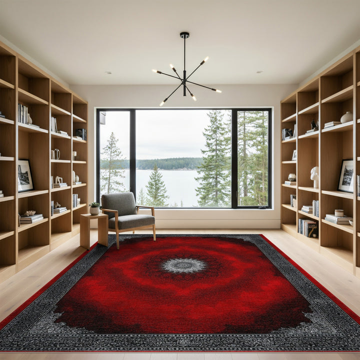 Red Traditional Persian Medallion Area Rug