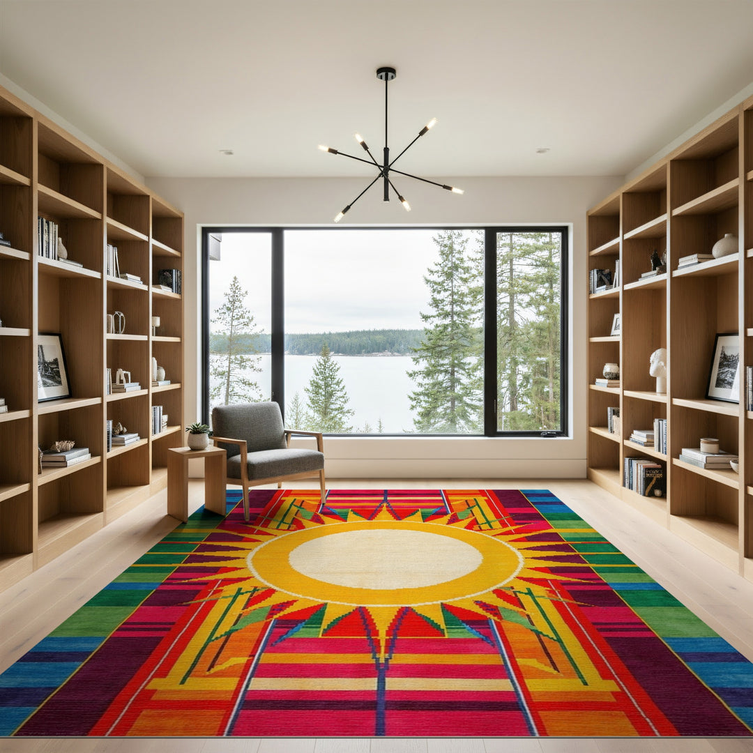 Multi-color and Patterns Geometric Modern Vibrant Sunburst Geometric Area Rug