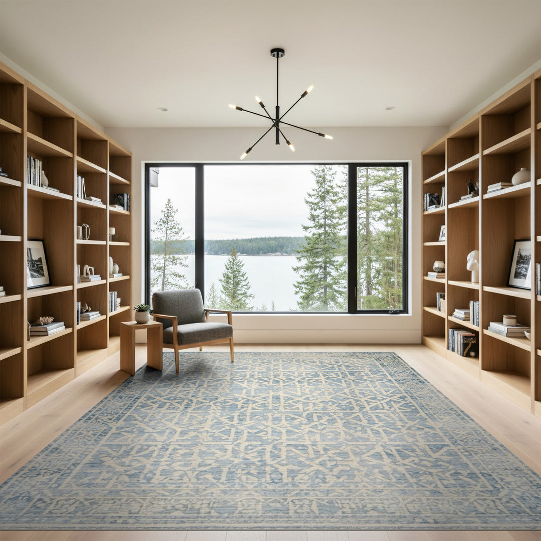 Blue Distressed Geometric Area Rug