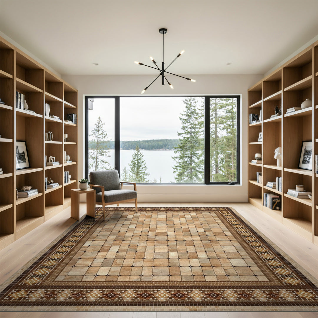 Brown Tan Mosaic Tile Area Rug