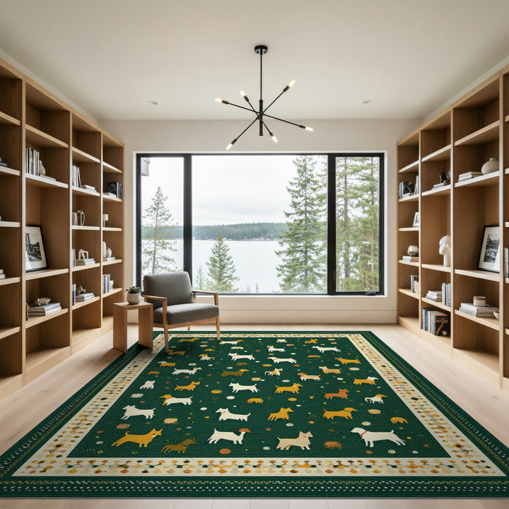 Green Playful Dogs Kids Area Rug