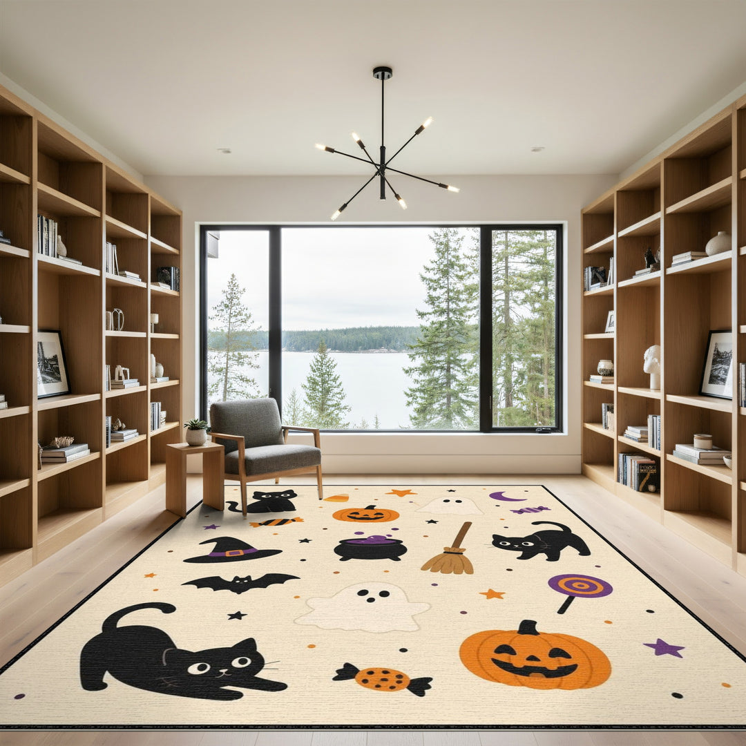 Halloween Black Cats Pumpkins Area Rug