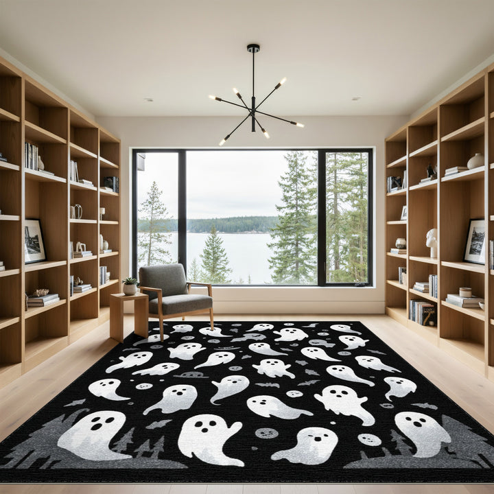 Ghostly Kids Cartoon Black White Area Rug