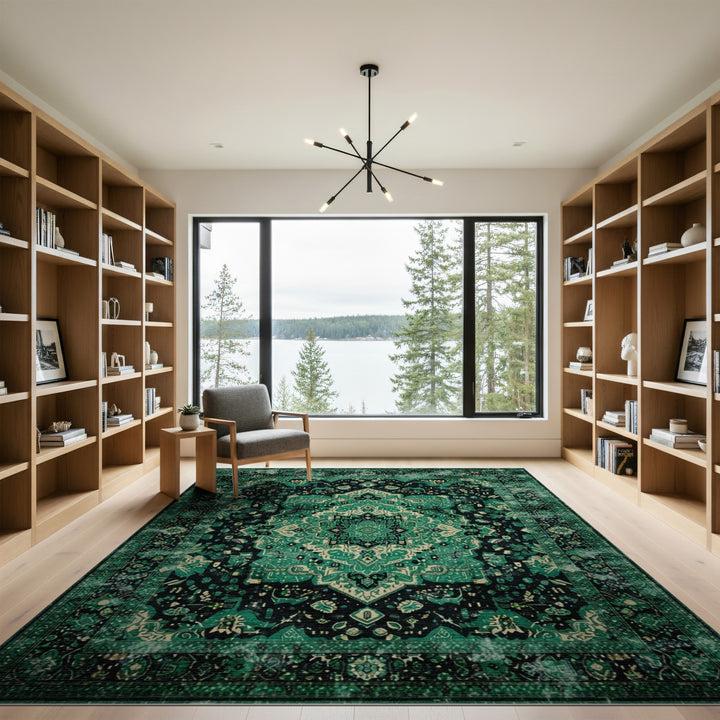 Green Distressed Persian Medallion Area Rug