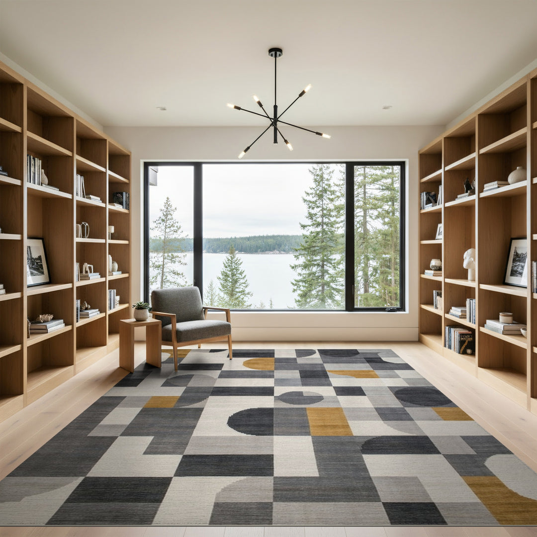 Grey Geometric Modern Area Rug