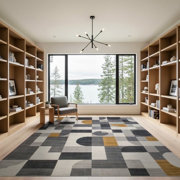 Grey Geometric Modern Area Rug