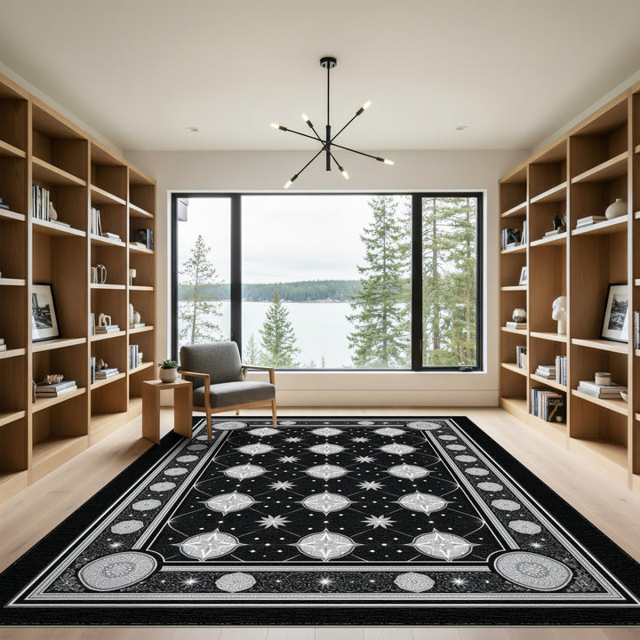 Black White Star Lattice Geometric Area Rug